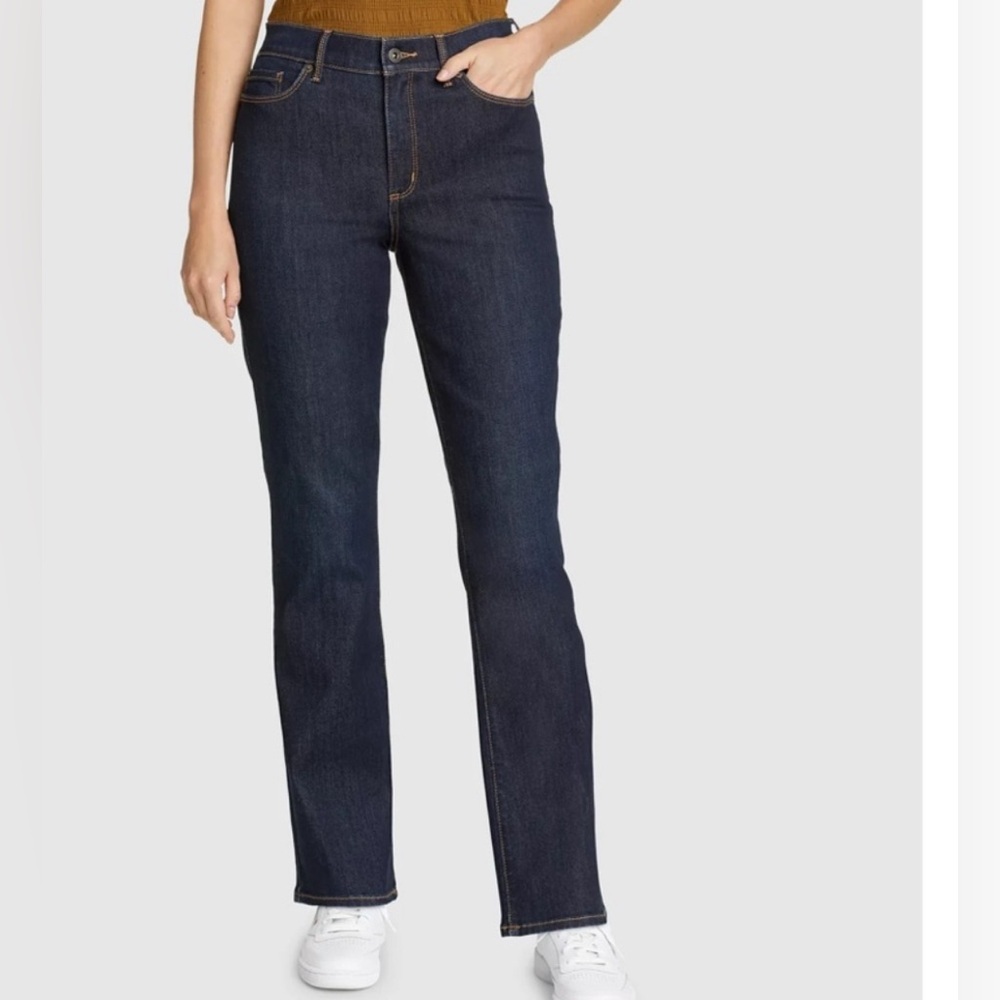 Eddie Bauer Dark Wash Truly Straight Boot Cut Jeans 16 Petite NWT